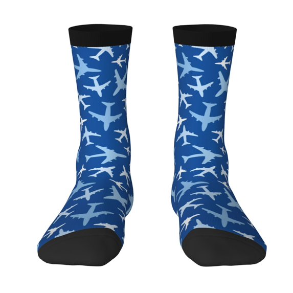 Uemuo Airplanes in the Sky Pattern Women's Crew Socks, Soft Durable Breathable Moisture-Wicking with Odor Control Cotton socks