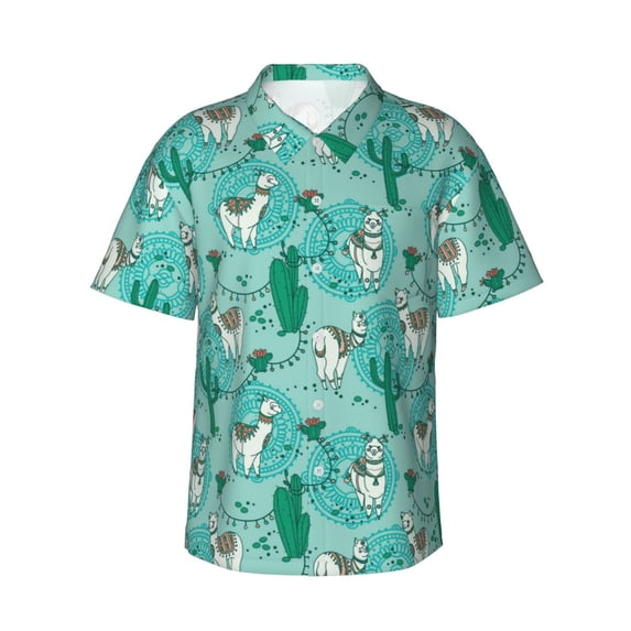 Uemuo Alapaca in Boho Printed Regular Fit Short Sleeve Casual Hawaiian Shirt for Men,Aloha shirt,Tropical shirt,Floral print shirt,Vacation Beach shirt-Medium
