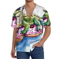 thumbnail image 1 of Uemuo Alligator Donut Pool Float Pattern Cotton Linen Short Sleeve Shirts,Casual Lightweight Button Down Shirts,Vacation Beach Summer Tops-Medium, 1 of 7
