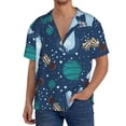 thumbnail image 1 of Uemuo Alpaca Astronaut in Space Pattern Cotton Linen Short Sleeve Shirts,Casual Lightweight Button Down Shirts,Vacation Beach Summer Tops-, 1 of 7
