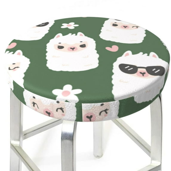 Uemuo Alpaca Faces Pattern Round Bar Stool Seat Covers Washable Stool Cushion Slipcover Elastic Bar Chair Covers-14 inch