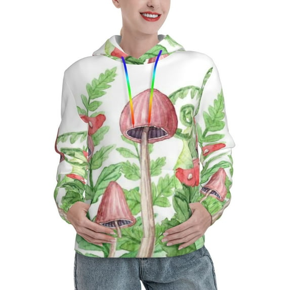 Uemuo Amanita Fly Agaric Pattern Women's Hoodie with Eye-catching Drawstrings- Casual Pullover Hoodie with Kangaroo Pocket, Stylish Hooded Sweatshirt-X-Large