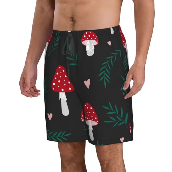 Uemuo Amanita Mushroom Pattern Men's Swim Trunks Hawaiian Beach Bathing Suit Swimsuits Beach Quick-Dry Shorts with Pockets-3X-Large