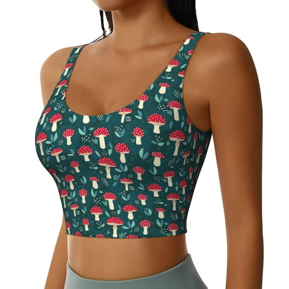 Uemuo Amanita Mushroom Pattern Women's Sports Bra - High Impact Support, Breathable, and Comfortable Athletic Bra for Running, Yoga, and Workouts