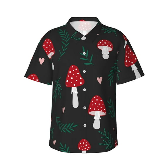 Uemuo Amanita Mushroom Printed Regular Fit Short Sleeve Casual Hawaiian Shirt for Men,Aloha shirt,Tropical shirt,Floral print shirt,Vacation Beach shirt-