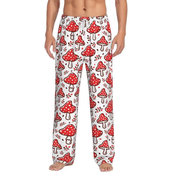 Uemuo Amanita Red Mushroom Pattern Men's Wide Leg Palazzo Lounge Pants with Pockets Light Weight Loose Comfy Casual Pajama Pants-Small