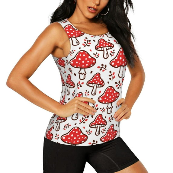 Uemuo Amanita Red Mushroom Pattern Workout Tank Tops for Women Breathable Moisture-wicking tank top Sleeveless Running Loose Fit Yoga Tops Active Shirts Sports Gym Exercise