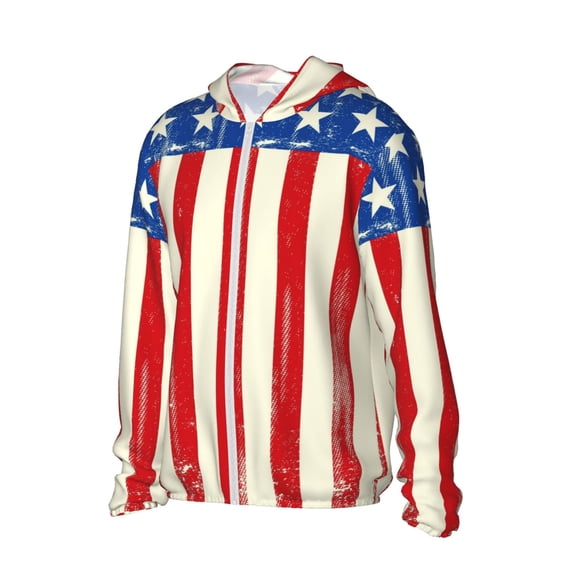 Uemuo America Flags2 Pattern Women's Full Zip UPF 50+ Sun Protection Hoodie Jacket Long Sleeve Sun Shirt Hiking Outdoor Performance with Pockets-Large
