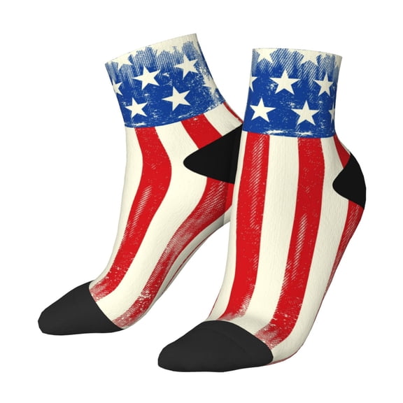 Uemuo America Flags2 Printed Crew Socks, Moisture-Wicking Socks, Athletic Socks for Men Breathable Cushion Socks Casual Sport Socks for Running Traveling
