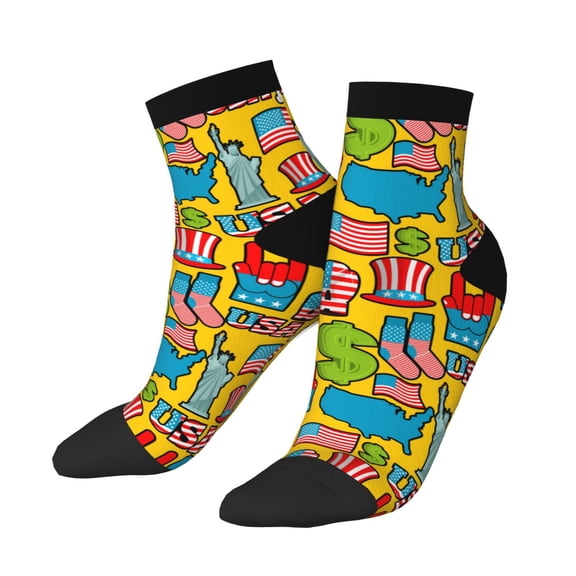 Uemuo America Symbols Printed Crew Socks, Moisture-Wicking Socks, Athletic Socks for Men Breathable Cushion Socks Casual Sport Socks for Running Traveling