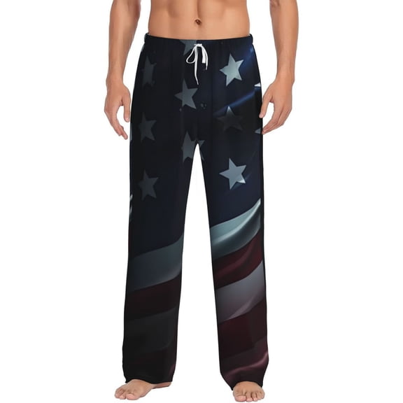 Uemuo American Flag Waving Print Pattern Men's Wide Leg Palazzo Lounge Pants with Pockets Light Weight Loose Comfy Casual Pajama Pants-Large