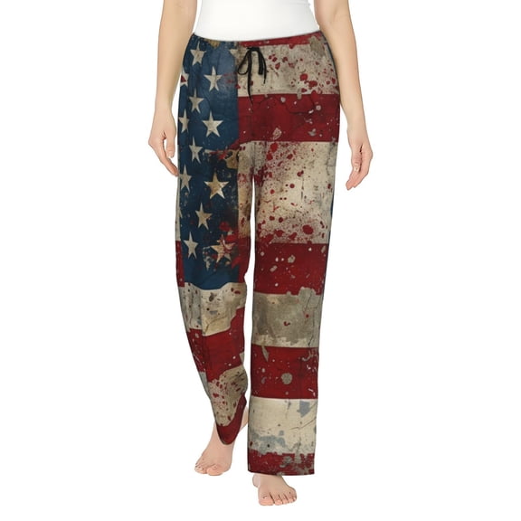 Uemuo American Flag1 Pattern Women's Wide Leg Palazzo Lounge Pants with Pockets Light Weight Loose Comfy Casual Pajama Pants-XX-Large