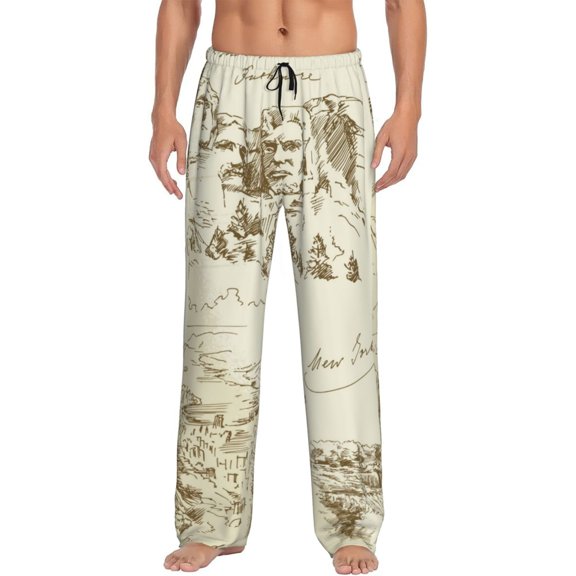 Uemuo American Monuments Pattern Men's Wide Leg Palazzo Lounge Pants with Pockets Light Weight Loose Comfy Casual Pajama Pants-XX-Large