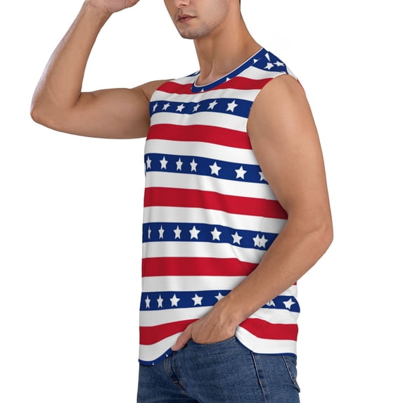 Uemuo American Patriotic Stars And Stripes Pattern Men's Sleeveless T-Shirt,Muscle Athletic Tank Top, Moisture-wicking Quick-dry Breathable Classic Tee Top for Gym Run Outdoor Sports-X-Large