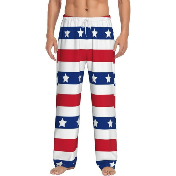 Uemuo American Patriotic Stars And Stripes Pattern Men's Wide Leg Palazzo Lounge Pants with Pockets Light Weight Loose Comfy Casual Pajama Pants-Large