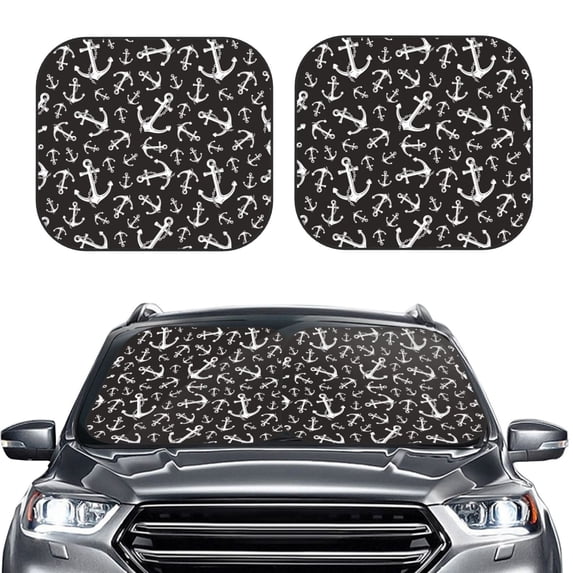 Uemuo Anchor Printed 2 PCS Car Windshield Sun Shade, Auto Sun Heat and UV Rays Blocker, Foldable Automotive Front Window Sunshade Protector