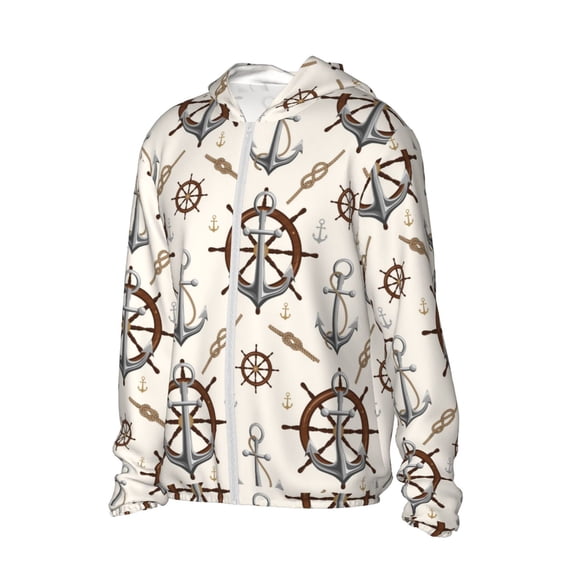 Uemuo Anchor with Rope Pattern Women's Full Zip UPF 50+ Sun Protection Hoodie Jacket Long Sleeve Sun Shirt Hiking Outdoor Performance with Pockets-