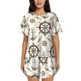 thumbnail image 1 of Uemuo Anchor with Rope Pattern Women's Short-Sleeved Pajama, Button-Front Loungewear, 2-Piece Summer Sleepwear, Elastic Drawstring Shorts-4X-Large, 1 of 7