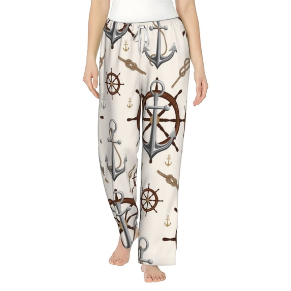 Uemuo Anchor with Rope Pattern Women's Wide Leg Palazzo Lounge Pants with Pockets Light Weight Loose Comfy Casual Pajama Pants-Medium