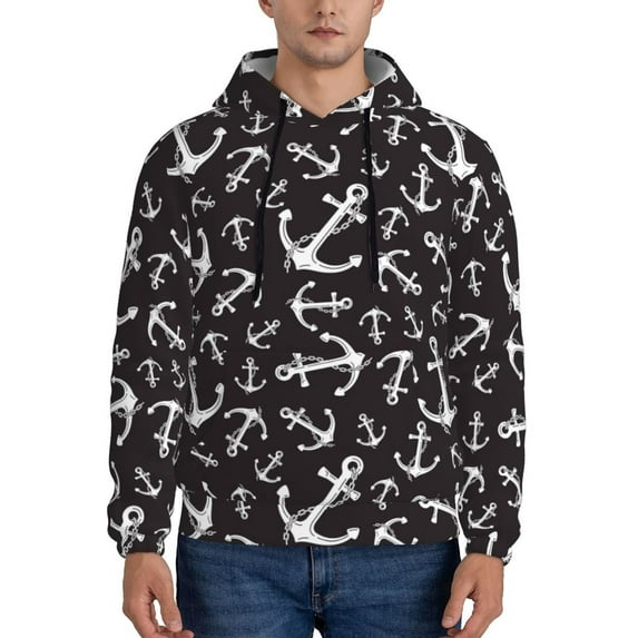 Uemuo Anchors Pattern Men's Hoodie - Casual Pullover Hoodie with Kangaroo Pocket, Stylish Hooded Sweatshirt for Everyday Wear-3X-Large