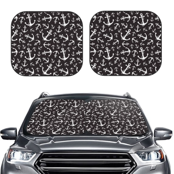 Uemuo Anchors Printed 2 PCS Car Windshield Sun Shade, Auto Sun Heat and UV Rays Blocker, Foldable Automotive Front Window Sunshade Protector