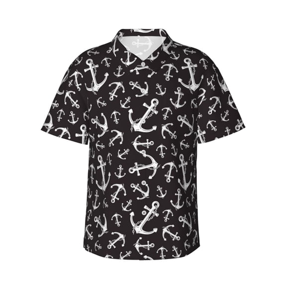 Uemuo Anchors Printed Regular Fit Short Sleeve Casual Hawaiian Shirt for Men,Aloha shirt,Tropical shirt,Floral print shirt,Vacation Beach shirt-Small