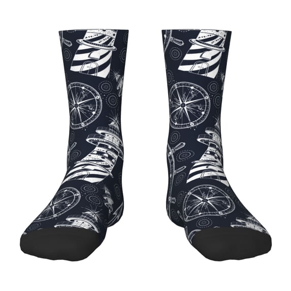 Uemuo Anchors and Lighthouse Printed Kids Boys Socks Seamless Crew Socks Crazy Funny Athletic Sport Socks for Children