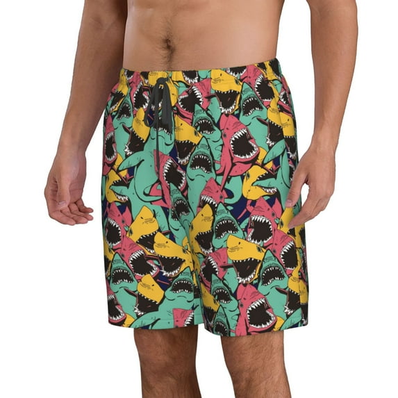 Uemuo Angry Shark Pattern Pattern Men's Swim Trunks Hawaiian Beach Bathing Suit Swimsuits Beach Quick-Dry Shorts with Pockets-X-Large