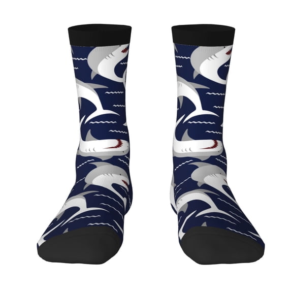 Uemuo Angry Shark Pattern Women's Crew Socks, Soft Durable Breathable Moisture-Wicking with Odor Control Cotton socks