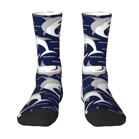 Uemuo Angry Shark Pattern Women's Crew Socks, Soft Durable Breathable Moisture-Wicking with Odor Control Cotton socks