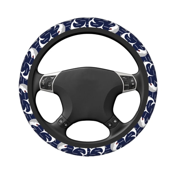 Uemuo Angry Shark Printed Car Elastic Steering Wheel Cover - Universal Car Accessory for Diverse Cars Anti-Slip, and Comfortable- 15"
