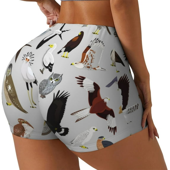 Uemuo Animal Bird Pattern Women Workout Impact Shorts Scrunch Butt Lifting Gym Shorts Seamless Booty Biker Shorts-X-Large