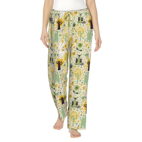Uemuo Animal Tree Pattern Women's Wide Leg Palazzo Lounge Pants with Pockets Light Weight Loose Comfy Casual Pajama Pants-Large
