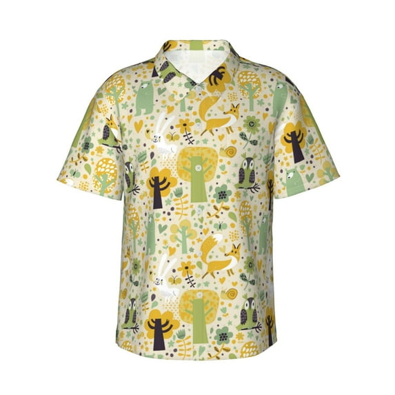 Uemuo Animal Tree Printed Regular Fit Short Sleeve Casual Hawaiian Shirt for Men,Aloha shirt,Tropical shirt,Floral print shirt,Vacation Beach shirt-3X-Large