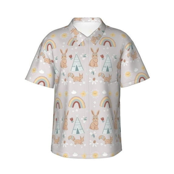 Uemuo Animals In Tribe Printed Regular Fit Short Sleeve Casual Hawaiian Shirt for Men,Aloha shirt,Tropical shirt,Floral print shirt,Vacation Beach shirt-3X-Large