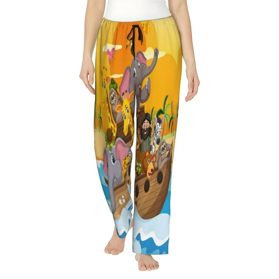Uemuo Animals on Noah's Ark1 Pattern Women's Wide Leg Palazzo Lounge Pants with Pockets Light Weight Loose Comfy Casual Pajama Pants-