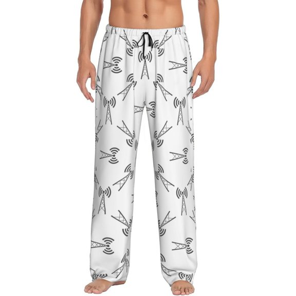 Uemuo Antenna Icon Pattern Men's Wide Leg Palazzo Lounge Pants with Pockets Light Weight Loose Comfy Casual Pajama Pants-Medium