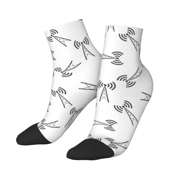 Uemuo Antenna Icon Printed Crew Socks, Moisture-Wicking Socks, Athletic Socks for Men Breathable Cushion Socks Casual Sport Socks for Running Traveling