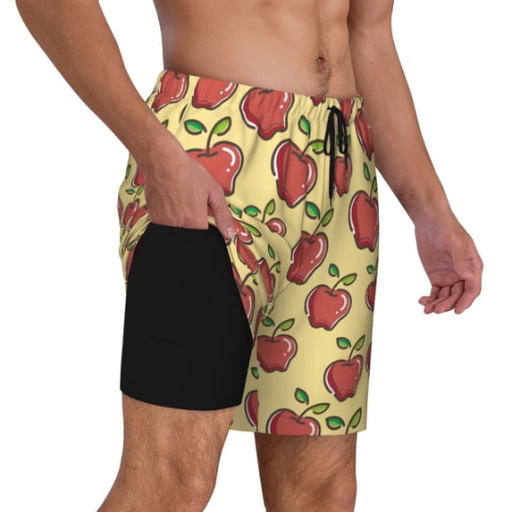 Uemuo Apple Pattern Mens Swim Trunks Quick Dry Board Shorts with Mesh Lining, Stretch Beach Shorts Quick Dry No-Chafing Board Shorts-Medium