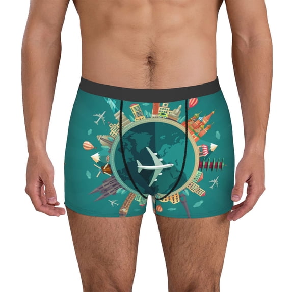 Uemuo Around The Planet Pattern Men's Boxer Briefs,Trunk Anti-Chafing,Comfortable, Durable, and Stylish Underwear-
