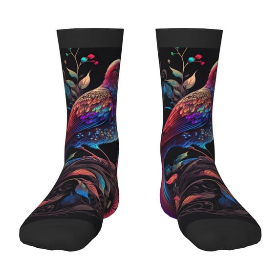 Uemuo Artistic Colorful Bird Printed Kids Boys Socks Seamless Crew Socks Crazy Funny Athletic Sport Socks for Children
