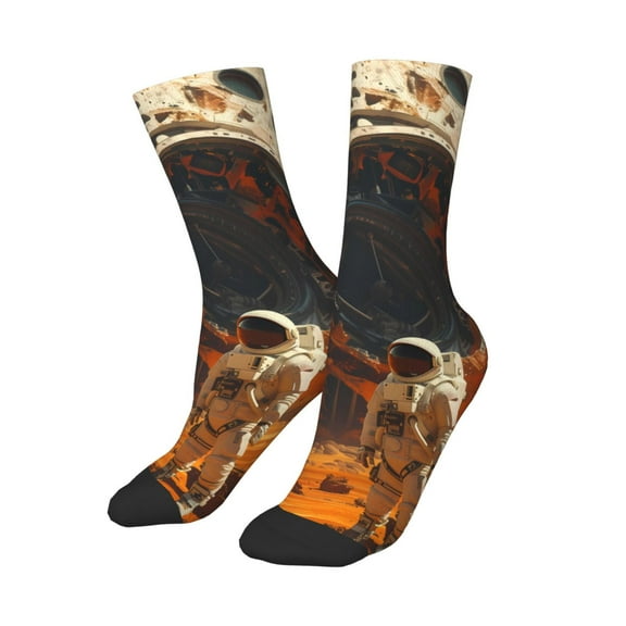 Uemuo Astronaut Exploring Mars Printed Kids Boys Socks Seamless Crew Socks Crazy Funny Athletic Sport Socks for Children