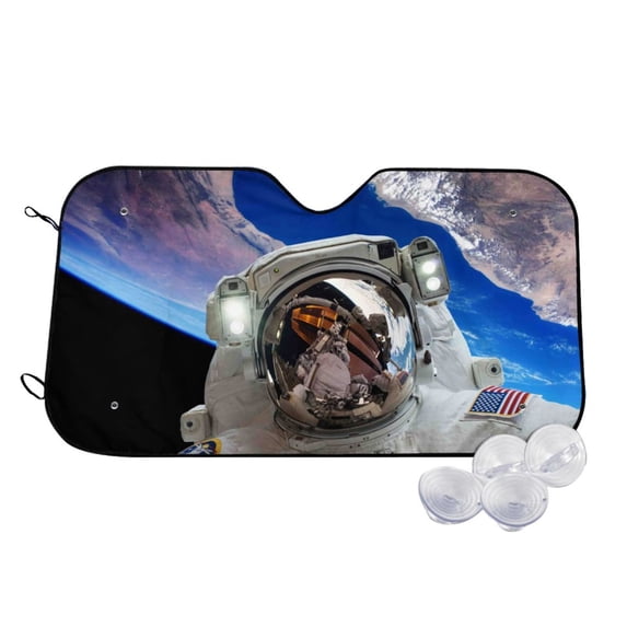 Uemuo Astronaut in Outer Space Pattern Accordion Car Windshield Sun Shade, Foldable Reflective Sun Visor for Car, Reflector Windshield Sunshade-Medium
