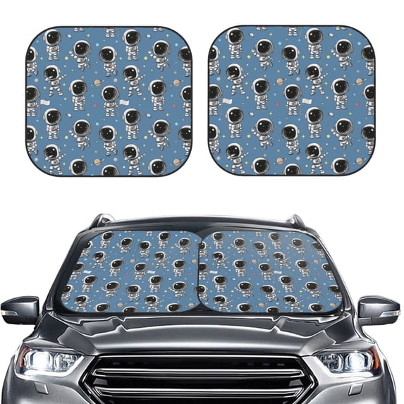 Uemuo Astronaut Printed 2 PCS Car Windshield Sun Shade, Auto Sun Heat and UV Rays Blocker, Foldable Automotive Front Window Sunshade Protector