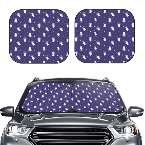 Uemuo Astronaut Rabbit Printed 2 PCS Car Windshield Sun Shade, Auto Sun Heat and UV Rays Blocker, Foldable Automotive Front Window Sunshade Protector