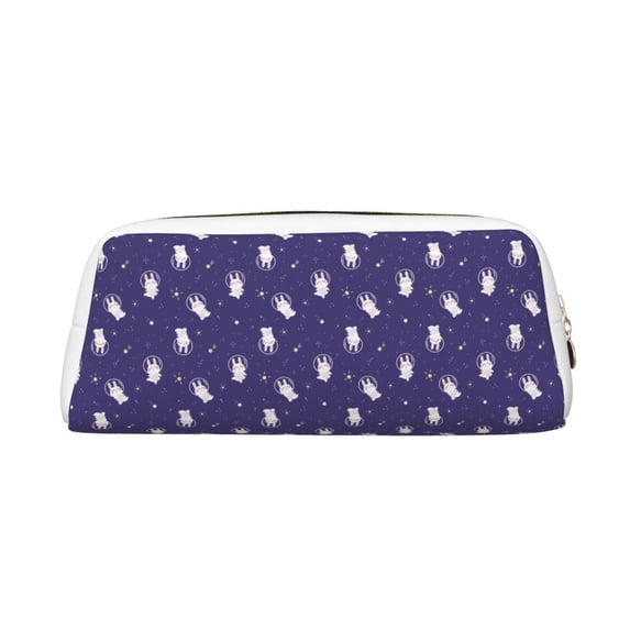 Uemuo Astronaut Rabbit Printed Leather Pencil Case, Pencil Pouch, Portable Pencil Bag, Pen Case for& Office