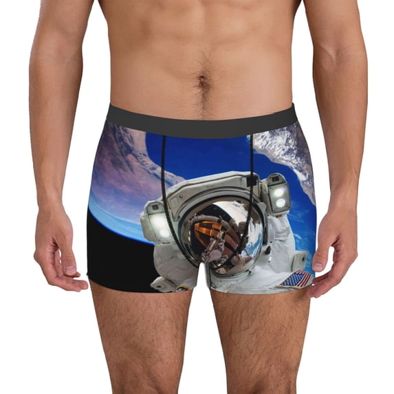 Uemuo Astronaut in Outer Space Pattern Men's Boxer Briefs,Trunk Anti-Chafing,Comfortable, Durable, and Stylish Underwear-Medium