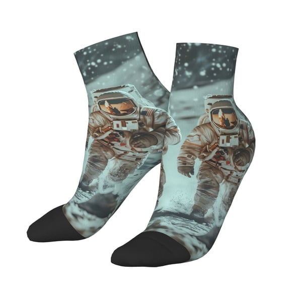 Uemuo Astronauts On Lunar Mission Printed Crew Socks, Moisture-Wicking Socks, Athletic Socks for Men Breathable Cushion Socks Casual Sport Socks for Running Traveling
