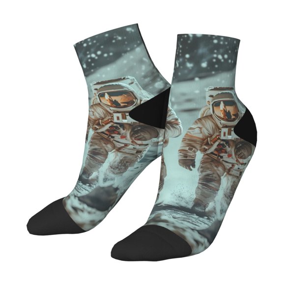 Uemuo Astronauts On Lunar Mission Printed Crew Socks, Moisture-Wicking Socks, Athletic Socks for Men Breathable Cushion Socks Casual Sport Socks for Running Traveling
