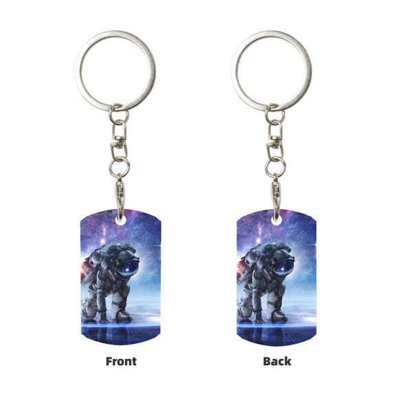 Uemuo Astronauts Start Running Pattern Rectangular Metal Keychain - Durable, Stylish, and Personalized Key Ring for Men and Women,Engraved Keychain,Gift Slim Sturdy Keychain
